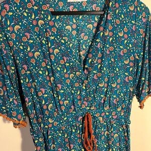 Floral Teal Maxi Dress size medium